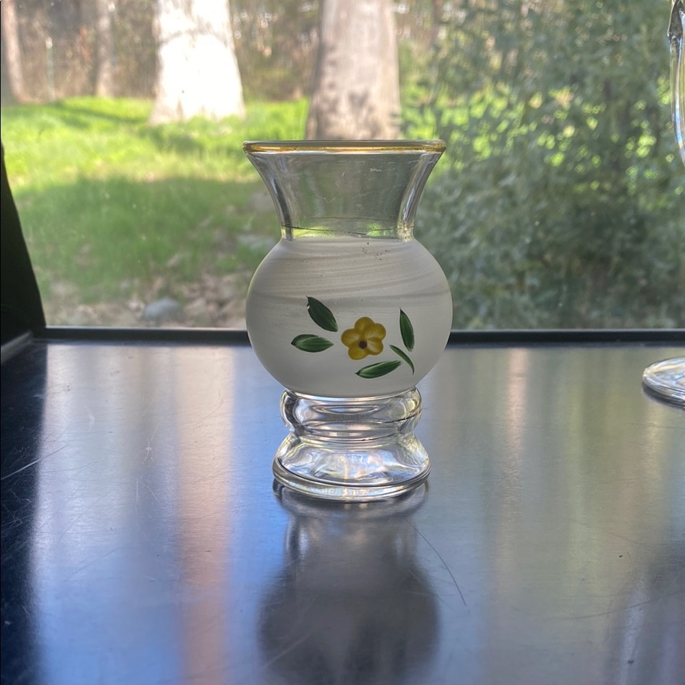 Elegant tiny Glass bud Vase with Floral Design